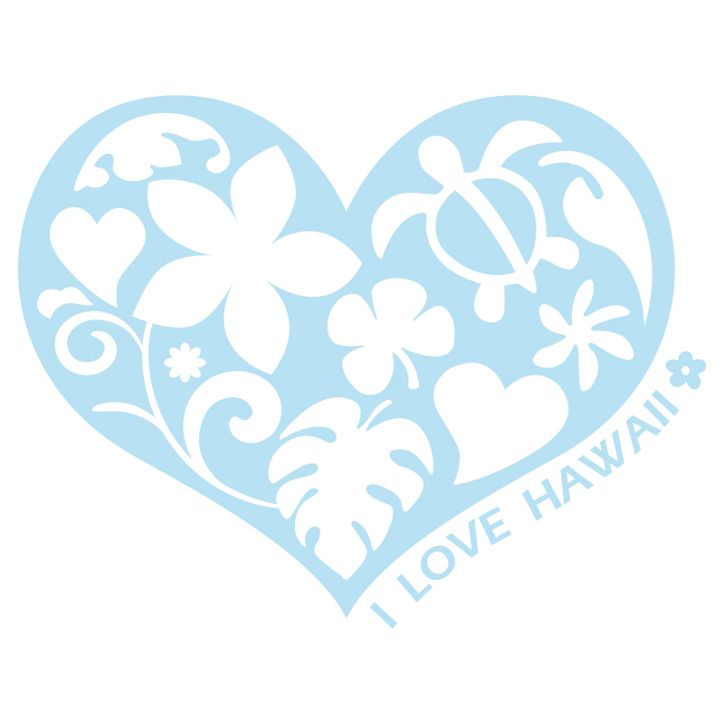 nc-smile ハワイアン ハートステッカー I LOVE HAWAII 140mm×180mm ミルキーブルー